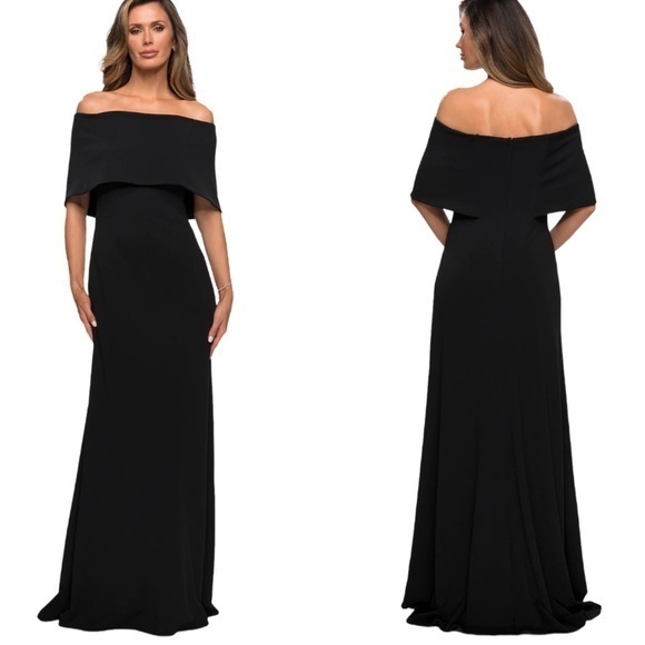 La Femme Dresses & Skirts - La Femme NWT Long Black Jersey Gown Dress Size 6 Off The Shoulder $338 28209